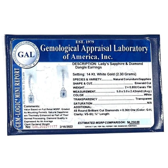 Natural Sapphire Diamond Dangle Earrings 14k WG 1.16 TCW Certified 211177 - Picture 16 of 16